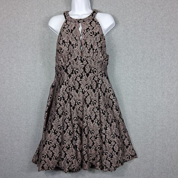 R & M Richards Womens Sleeveless Fit Flare Dress Size 14 Black Embroidered Lace - Picture 1 of 15